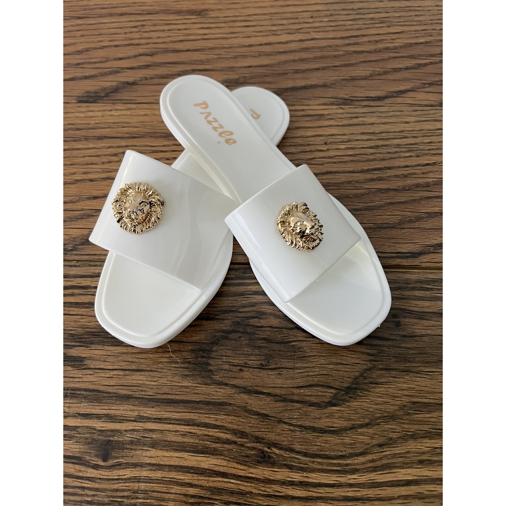 2 PAZZLE Jelly Slide Sandals Women's Size 6 White Nude Lion Head Medallion New